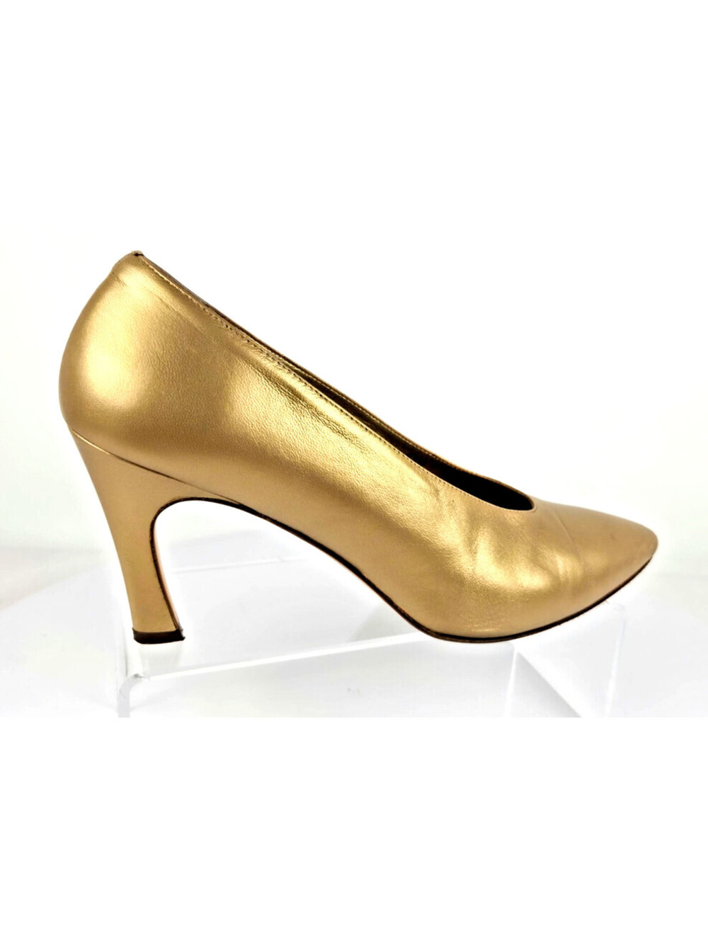 Larry Stuart Collection Anna Gold Leather Pumps 8.5M Made Italy Vintage Heels
